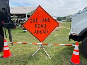 One Lane Road Ahead display sign of Comer Construction at the National Night Out in Harford County