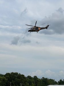 A helicopter flying over the National Night Out in Harford County