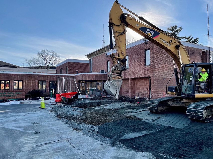 Excavator working at construction site in Bel Air, Maryland