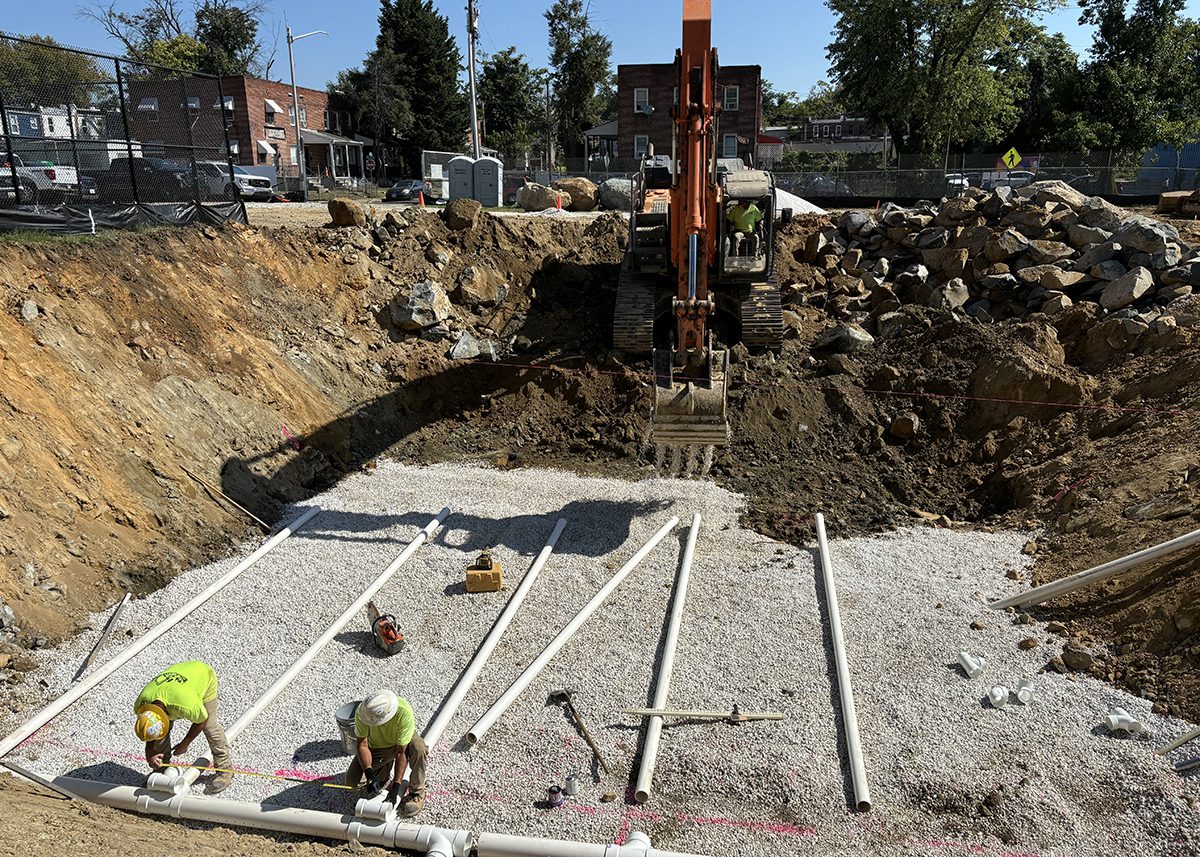 Underground utility installation for pool project at Towanda Recreation Facility in Baltimore City