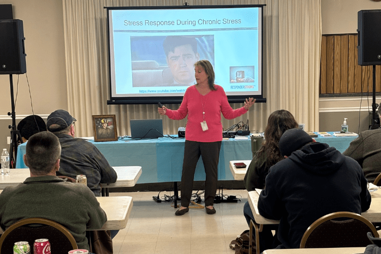 Sandra “Sandi” Gallion of the Harford County Government Office of Drug Control Policy presenting during Comer Construction Safety Days