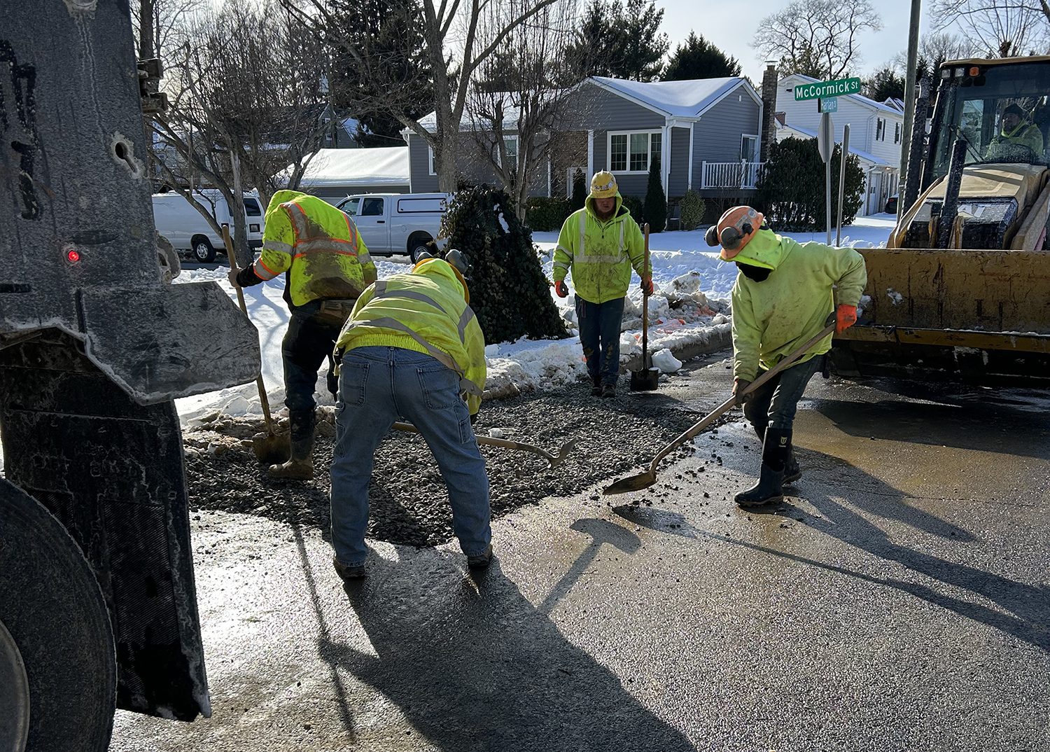 Crews repairing a water main break in Harford County
