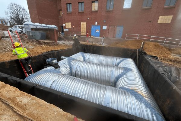large corrugated metal detention pipes